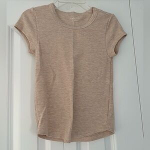 Tan Ribbed Short Sleeve Top